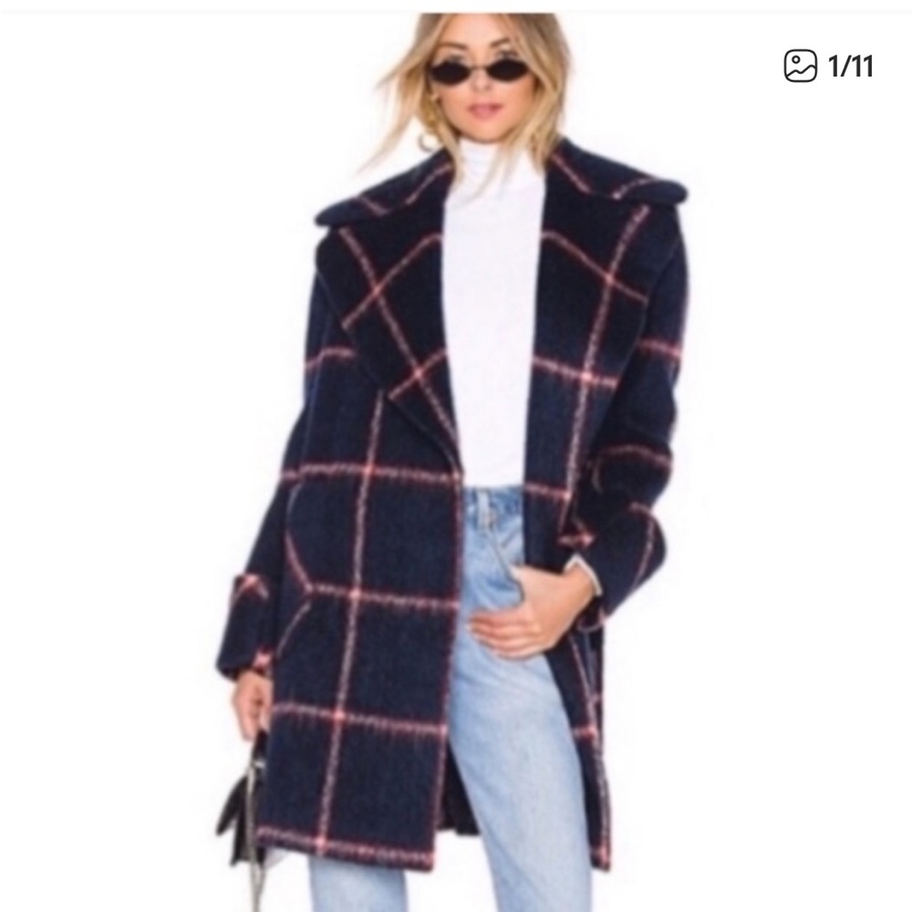 Kendall & Kylie Navy and Pink Plaid wool Coat
